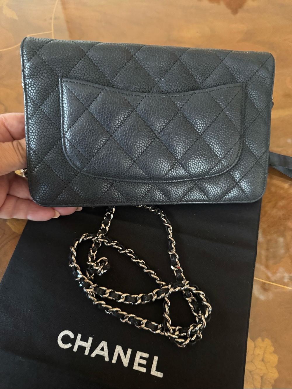 CHANEL Black Quilted Caviar Leather Wallet on Chain with Gold CC - Picture 11 of 16